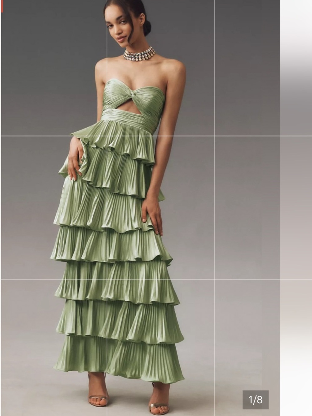Mac Duggal Pleated Charmeuse Strapless
Tiered Maxi Dress